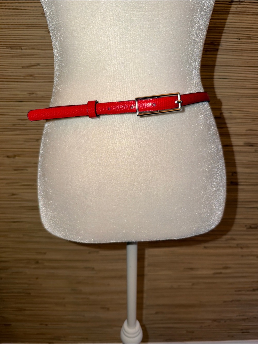 The limited Slim Red Leather Belt with silver Buckle - Women's Accessory medium
